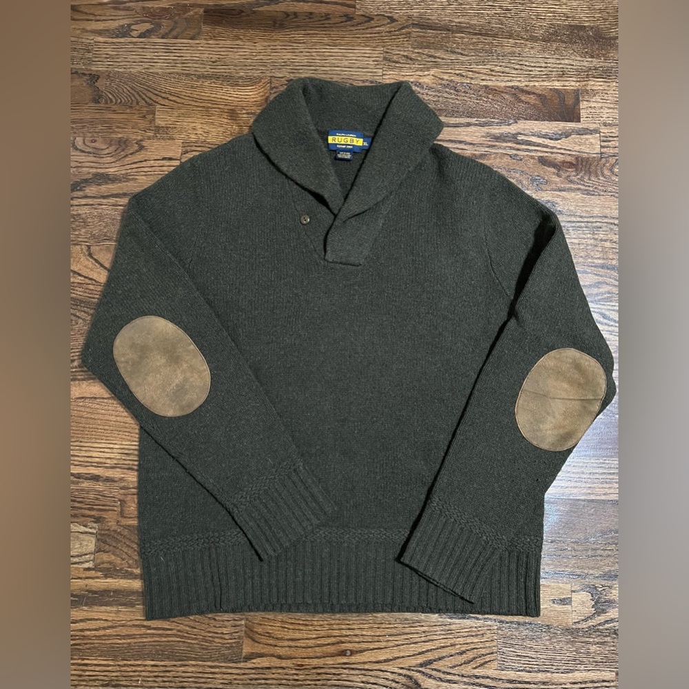 Ralph Lauren Rugby Sweater Army Green 100% Wool XL | 23in armpit to armpit